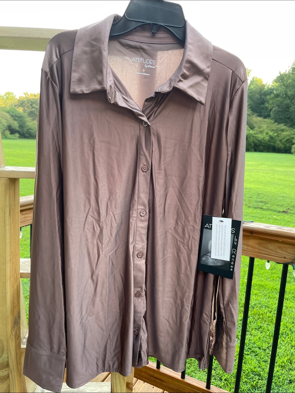 Attitudes by Renee Brown Satin-Look Button-Down Blouse
